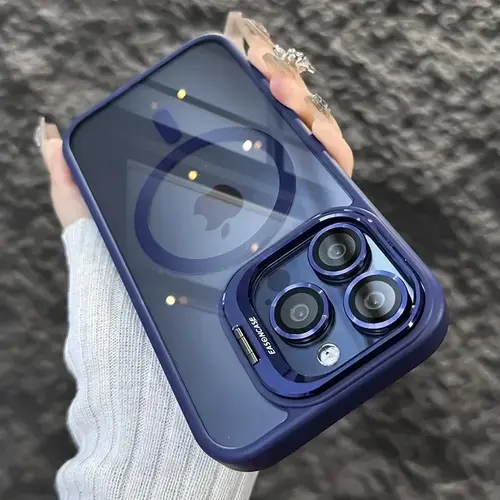 Crystal Acrylic Shockproof Smartphone Case with Kickstand, MagSafe Compatibility & Camera Lens Protector for Select iPhone Devices (17,17e,16,16e,15,14 Plus,13 Pro,12,11 Pro Max) - Mobile Phone Accessories