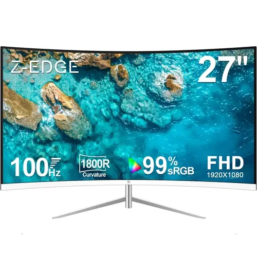 Z-EDGE 27" 100Hz Curved Full HD 1080P (1920x1080) Eye-Care Monitor, 178° Wide View Angle, White Office Model, Modern Gaming Computer Monitors, Father's Day Gift