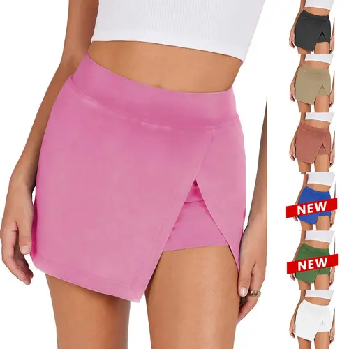 Yeokou Women's High Waisted Cotton Skort - Mini, Fitted, Split Hem, with Shorts, Flexes with You, Ideal for Gym, Pairs with Crop Tees Easily, Casual Athletic Bodycon Skirt
