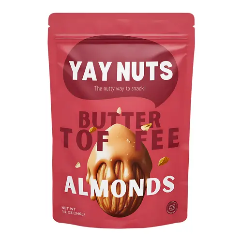 Yay Nuts Organic Butter Toffee Almonds - 12 oz, Sweet and Salty Nutty Bites, Great Value Crunchy Nut Snacks for School, Office