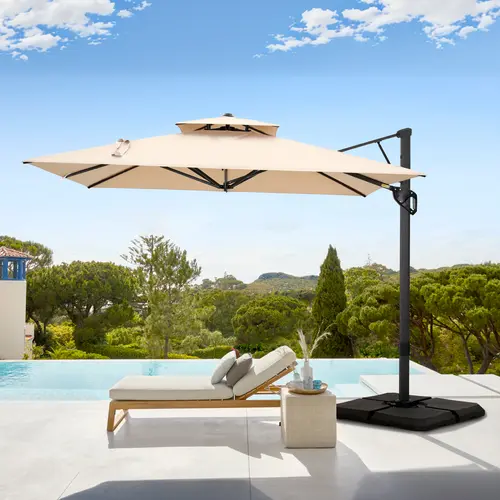 [2-Box] PHIVILLA 9*12 FT Cantilever Patio Umbrella with Weighted Base, 360° Rotation, Heavy Duty Hydraulic Double Umbrella Windproof for Outdoor Use