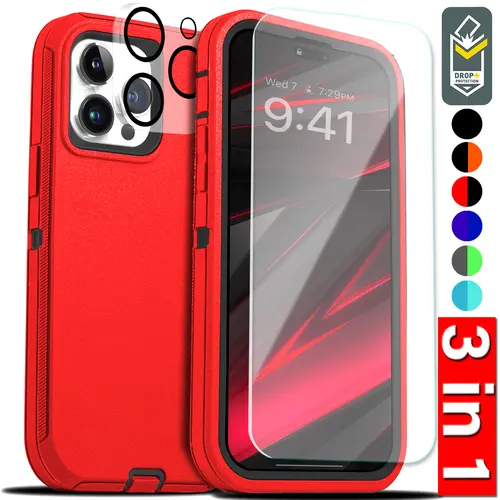 [3 in 1] Heavy Duty Rugged Phone Casing with Shockproof Protection, Screen Protector & Camera Lens Protector for iPhone 18 Pro Max 17 Air, 17e, 16, 16e, 15, 14 Plus, 13, 12, 11 Pro Max | Mobile Phone Accessories, Smartphone, Devices