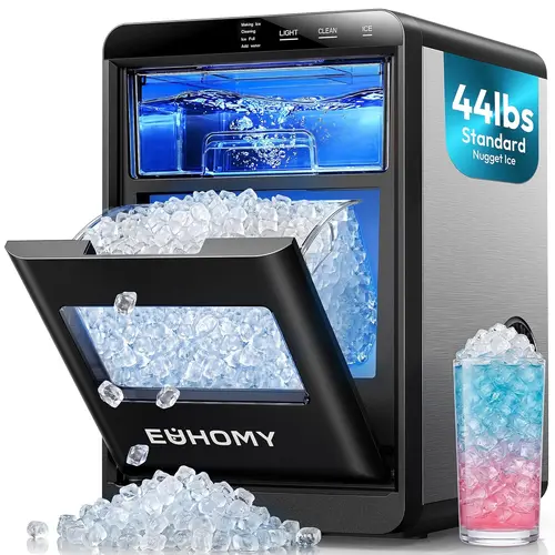 EUHOMY Countertop Ice Cube Maker, 35Lbs/24H & 44Lbs/Day Soft Chew Fast Ice Supply Machine, Self-Cleaning with Scoop & Basket for Home Drinks (Black)