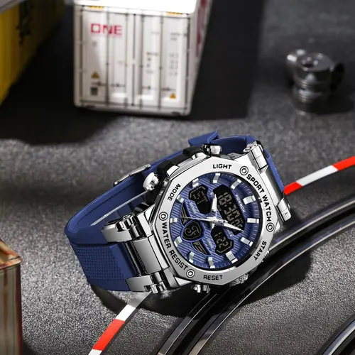 Foxbox Casual Fashion Waterproof Durable Men's Dual Display Watch, Analog Quartz Movement, Round Face, Dial, Plastic Case