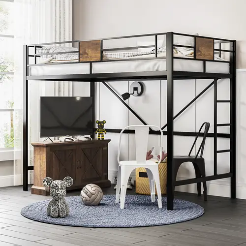 SHA CERLIN Metal Twin Loft Bed Frame with Stairs, Full-Length Guardrail - Frame Only (No Mattress), Noise-Free, Space-Saving Indoor Bedroom Furniture for Adults