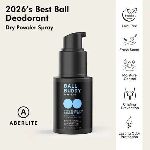Aberlite Ball Buddy Deodorant Dry Powder Spray (Non-Aerosol) -  2.82 oz (80g) - Men's Anti-Chafing & Moisture Control - All-Day Odor Protection - Talc-Free, Aluminum-Free, Paraben-Free - All-Natural Arrowroot, Aloe & Chamomile - For Sensitive Skin