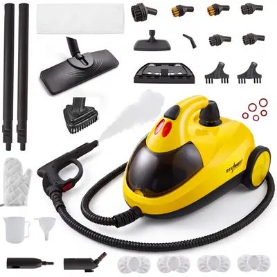 Steambot Steam Cleaner With High Pressure Steam, 2L Large Water Tank, 30 Accessories Detachable Steam Mop, Heavy Duty Chemical Free Deep Cleaning for House, Grout, Kitchen, Bathroom, Car Detailing, Grime & Grease, Upholstery,Multi Purpose Cleaning Steamer