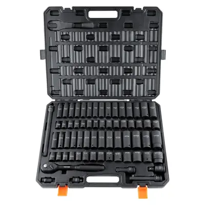 VEVOR 65-Piece Cr-V Alloy Steel Socket Wrench Set, Hex Drive Impact Sockets, Car Repair Mechanic Work Tools, Heavy-Duty Tool Box, Laser Etched Easy-to-Read Markings, Rugged Build, Car Tools