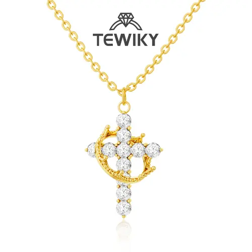 Tewiky Simple Crown Cross Necklace - 14K Gold/Silver/Rose Gold Pendant Jewelry for Women, All-Match Exquisite Daily Choker, Fashion Jewelry Gift,sohochic