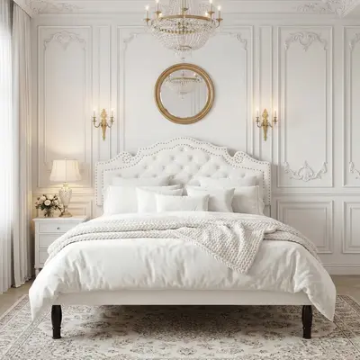 SHA CERLIN Vintage Velvet Upholstered Bed Frame with European Style Headboard Diamond Button Tufted Design, Full/Queen/King Size ,Wood Slat Support ,No Box Spring Needed,Black/White, sohochic