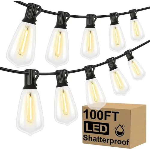 【NO Solar】Waterproof Outdoor String Lights, US Plug Connectable ST38 LED Light String with Vintage Edison Bulbs Dimmable Shatterproof Outside Hanging Lights Backyard Balcony,campingessentials,outdoorfurnitureset,campinggear, Party Lights, Mood Lighting,so