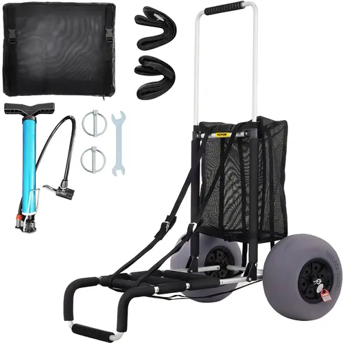 【toolupgrade】VEVOR Portable Outdoor Beach Cart, 13" TPU Sand Roll Wheels, 165LBS Load Capacity, Folding Collapsible Garden Cart, Mobile Folding Trolley, Aviation Aluminum Cargo Deck, 33.1"-51.6" Adjustable Height for Picnic,Fishing