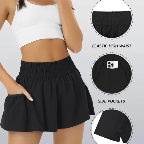 FireSwan Athletic Shorts for Women High Waisted Elastic Running Shorts Gym Workout Flowy Shorts with Pockets# sohochic