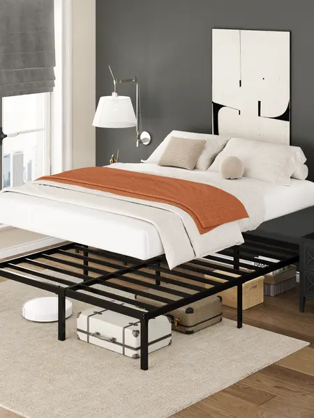 SHA CERLIN Heavy Duty Metal Bed Frame, 14" Height Platform Bed Base, Twin/Full/Queen/King Size Steel Slats Support,No Box Spring Needed,Queen Bed Frame Twin Bed Frame, sohochic