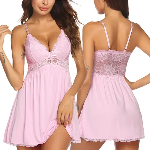 Avidlove Women Chemise Night Gown Lace Modal Sleepwear V-Neck Full Slip Lingerie Elegant Nightgowns