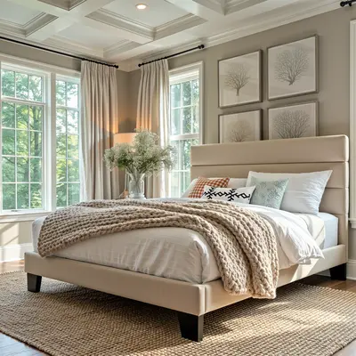 HOOMIC Upholstered Platform Bed Frame【Frame Only No Mattress】- Fabric Headboard with Strong Wood Slats,Full/Queen/King,Beige/Dark Grey/Navy Blue/Velvet Black/White,No Box Spring Needed#TikTokShopDealsforYouDays#DealsforYouDays#Summervibes#Summergarden