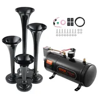 【toolupgrade】VEVOR 4-Trumpet Train Horn Full Kit, 150dB 12V Air Horn with 120 psi Air Compressor, 0.8 Gal/3 L Tank with Gauge, Bolts, Fuses for Pickup Trucks, 12V Vehicles, Car Accessories Power Sound Accessory