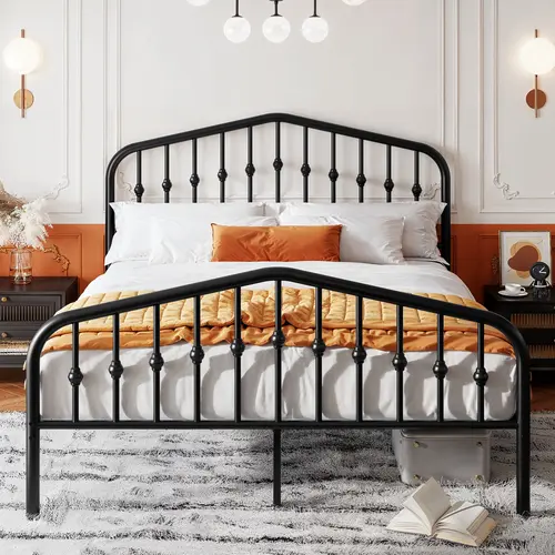 SHA CERLIN Classical Victorian-Style Wrought Iron Art Metal Platform Bed Frame ,Rustic Design, Silent Pads Included, Box Spring Needed, Twin/Full/Queen/King Size Options & More,,Platform Bed Design, sohochic