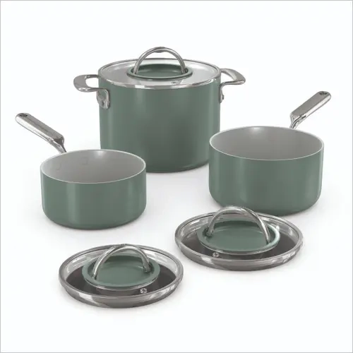 Ninja NeverQuit 6-Piece Saucepan & Glass Lids Ceramic Cookware Set - CQ19006