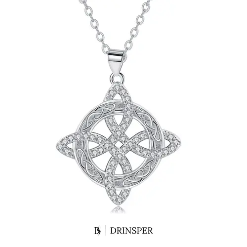 DRINSPER Lead-Free Solid Copper Celtic Witches Knot Birthstone Gemstone Necklace for Women, Adjustable Exquisite Chain, Bling Pendant, Casual Daily Whimsical Empowerment Jewelry, Unique Accessory with Gift Box, Handcrafted