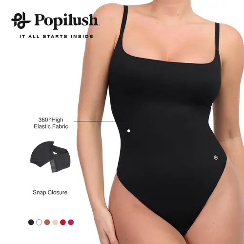 Popilush CloudSense High-Cut Shapewear Bodysuit Fabric Spaghetti Strap