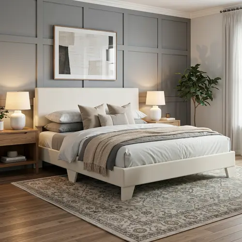 SHA CERLIN Minimalism Upholstered Platform Bed Frame with Linen/PU Leather Fabric Headboard【Frame Only No Mattress】Wood Slats Support,No Box Spring Needed,Full/King/Queen Bed Frame Summervibes Father's day Gift