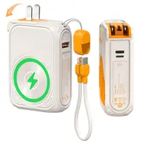 SEANCHEER P05 Magnetic Wireless Power Bank, 10000mAh-20000mAh Emergency Phone Charger with Built-in Cable, Foldable Wall Plug, Fast Charging for iPhone/Samsung/Android - Mini Useful Items, Adulting Gifts for Women, Travel Essentials