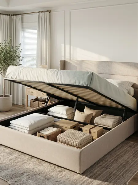 SHA CERLIN Storage Bed Frame Modern Linen Upholstered Headboard Lift Up Storage Platform Bed Frame, Two Style Headboard, Heavy Duty Gas Lift Support, No Box Spring Needed,Wood Slats Support, Full Queen King Size, sohochic