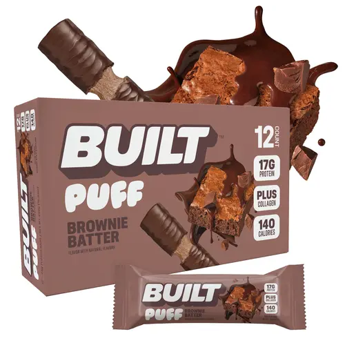 Official BUILT Bar, Puff Protein Bar Snacks, Brownie Batter Puff, 17g Protein, 140 calories, Collagen, Gluten Free