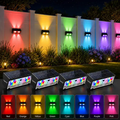 FabStyl Dual Direction Solar Up & Down Wall Fence RGB LED Lights - Waterproof ABS Plastic, 4x LED per Unit, 5 Lighting Modes, Water Resistant, 6–8 Hours Sunlight, 8–12 Hours Uninterrupted Glow, All-Night Shine, Aesthetic Home Decor for Wall, Yard