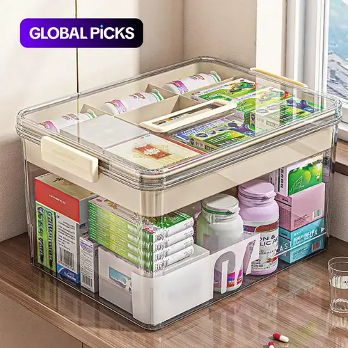 Clear Transparent Medicine Storage Box with Handle, 1/2-Count Large-Capacity Plastic Pill Organizer, Portable Multipurpose Dustproof Storage Box Container Organizer, Household Home Organizer #GLOBAL PICKS