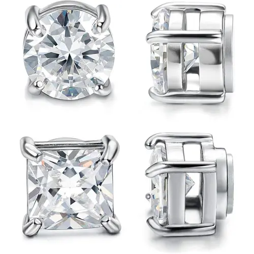 CASSIECA 2-Pair Unisex Stainless Steel Magnetic Studs Earrings Set, Non-Piercing Fake Piercing 5-8MM CZ Jewelry for Adults,  Accessories