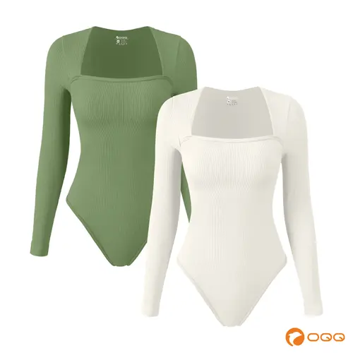 OQQfitness Womenswear Comfort Basic Minimalist Square Neck Bodysuit Top - Long Sleeve Fitted Elegant Underwear for All Seasons, Machine Washable,summerwins,summeroutfits,vacationoutfits,beachoutfits