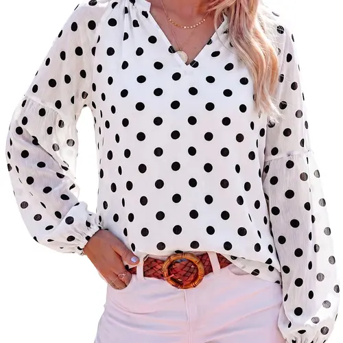 BTFBM 2026 Women's Casual Blouse Shirts V Neck Long Puff Sleeve Shirts Lightweight Chiffon Spring Summer Tops #Outdoorfun