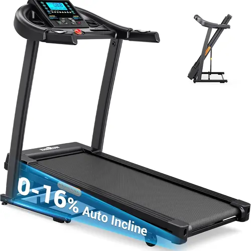 Incline Treadmill, Treadmills for Running and Walking, 300 lbs Weight Capacity Folding Treadmill with 0-16% Auto Incline, Wide Belt, 3.5 HP, App, Heart Rate