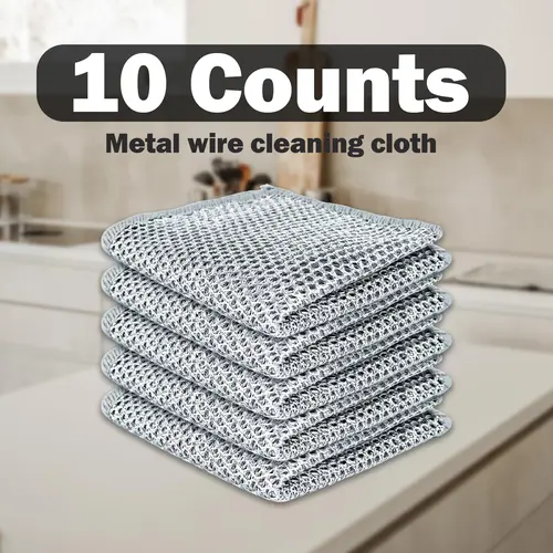 10 Counts Dishwashing Rags，Multipurpose Non-Scratch Wire Dishcloths for Kitchen Cleaning，Wet and Dry Use, Reusable Wire Cleaning Cloths for Kitchen, Sinks, Pots, and Pans