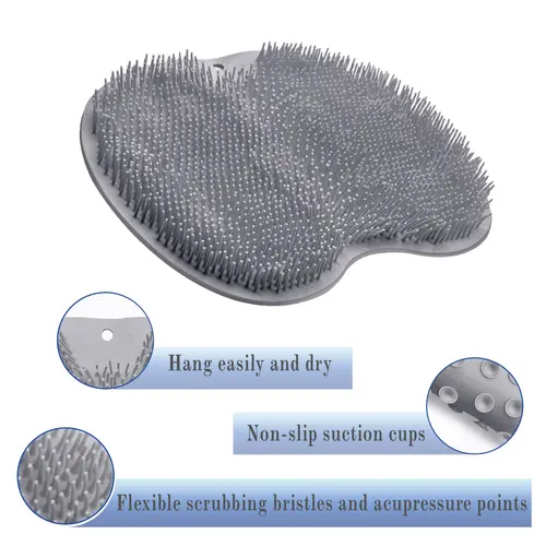 Exfoliating Shower Scrubber: Silicone Foot Mat for Back & Feet Cleaning, Wall-Mounted with Slip Suction Cups, Bathing Accessory. Body Care Tool Body Brush
