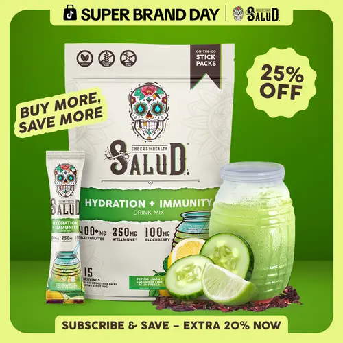Salud 2-in-1 [Hydration + Immunity - Cucumber Lime] Electrolytes Powder, Agua Fresca Drink Mix, Elderberry, Dairy & Soy Free, Non-GMO, Gluten Free, Vegan, Low Calorie, 1g Sugar (15 Servings)