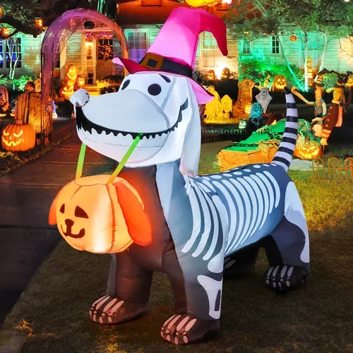 GOOSH 5Ft Giant Inflatable Halloween Decoration - Built-in LED Lighting, Blow-Up Pumpkin, Animated Glow Movable Skeleton Puppy, Halloween Aesthetic Spooky Decor for Outdoor Patio Yard Event Setup,sohochic