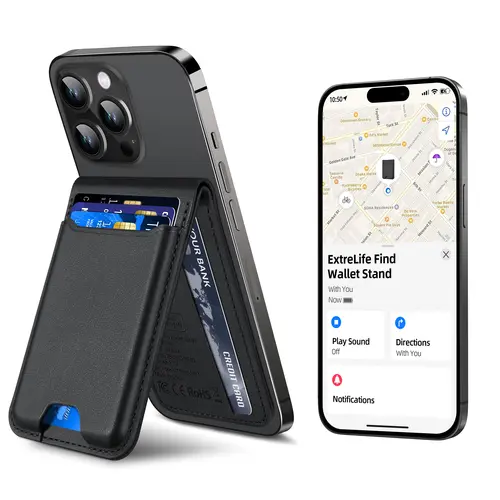 For Magsafe Wallet, Works with Apple FindMy (only IOS), Strongest Magnetic Wallet for Phone 16 15/14/13/12 promax plus Series, for Phone Wallet with Adjustable Stand, Wallet Tracker, 6 Cards Holder, Vegan Leather SummerWins