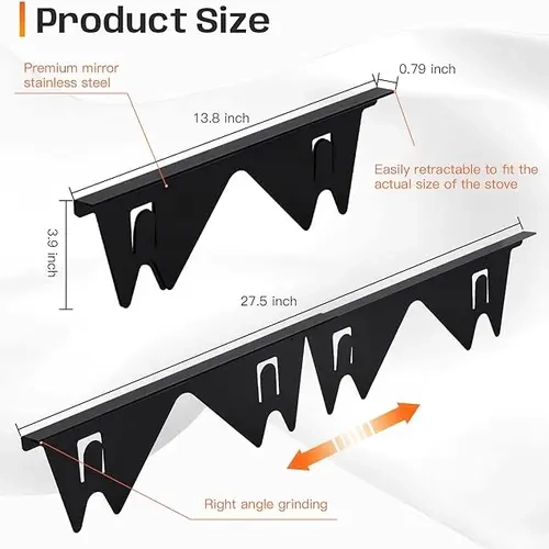 [SUPAFA] Stainless Steel Stove Gap Guards, Telescoping Range Trim Kit (2pc) - Heat Resistant, Easily Clean, Adjustable 13.8" to 27.5" Width, 0.79" Size, Gas Hose Compatible, Telescoping Design,sohochic