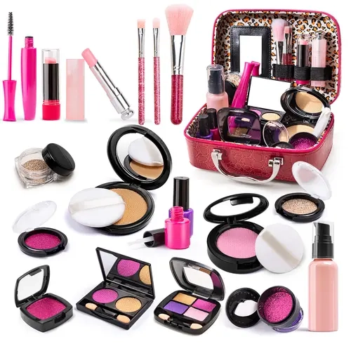 Simulated Makeup Kit for Girls, Play Makeup Set for Kids - Includes Cosmetic Bag for Birthdays and Christmas, Imaginary Makeup Fun for Toddlers and Little Girls Ages 3+,sohochic