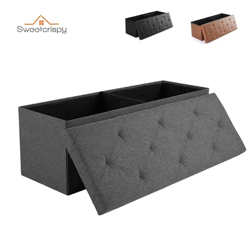 Sweetcrispy Large Rectangle 43in-Grey-Fabric Ottoman Bench - Foldable Storage Chest with Storage Organization, Short Design, Installation Instructions for Bedroom, Living Room