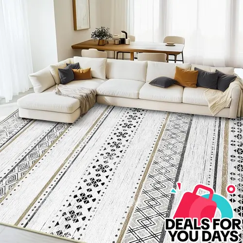 BESTSWEETIE | Washable Modern Geometric Area Rugs – Large Moroccan Rugs for Living Room & Bedroom – Soft Faux Wool, Non-Slip, Easy-Maintenance, Low-Pile, Distressed Boho Print Carpet – Dorm & Home Essentials