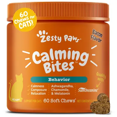 Calm Cat Bites, for Composure & Relaxation, Stress Relief, Soft Chews- 60ct