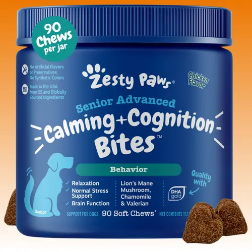 Zesty Paws Senior Advanced Calming & Cognition Bites for Senior Dogs, Dog Composure Chews, Soft Chew Relief Pet Treats for Everyday Stress Support