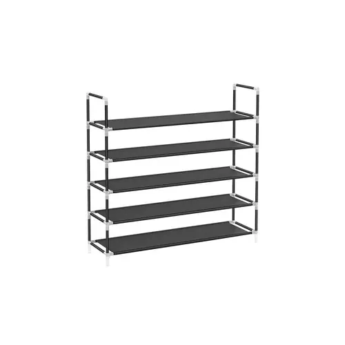 SONGMICS 5-Tier Metal Shoe Storage Organiser - 11”D x 38.8”W x 36.2”H Rectangle Standing Rack, 55lb Capacity, 6.7” Shelf Spacing, Metal Frame & Non-Woven Fabric Shelves for Hallway Closet Storage Organization