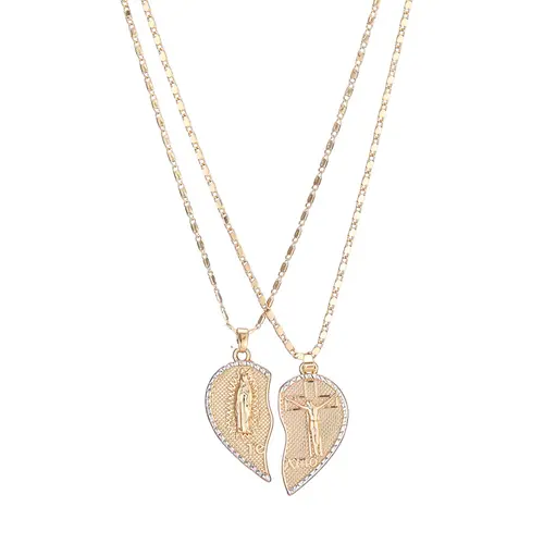 Gold Layered Twist Pendant & Cross Necklace Set - Faith Pendant Necklace, Heart Split, Matching BF and GF Spiritual Jewelry, Valentine’s Day GF Gift, TikTok Trending Meaningful Fashion Accessory