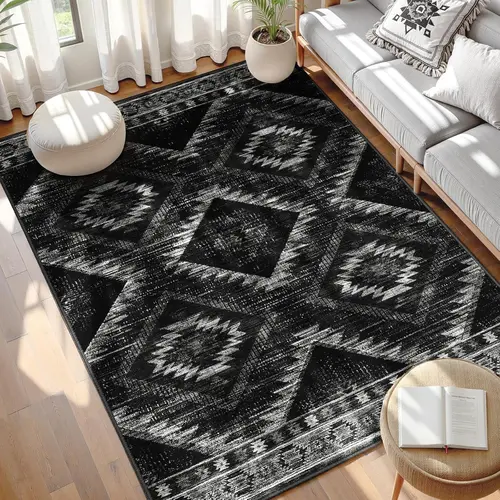 BESTSWEETIE | Western Washable Area Rugs – Large Boho Rugs for Living Room & Bedroom – Soft, Non-Slip, Faux Wool, Various Sizes, OEKO-TEX Certified, Aztec Modern Rugs for Rustic Farmhouse Home Decor, Home & Dorm Essentials