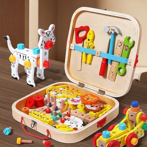 EDUTREE Wooden Children's Animal Assembly Toolbox - Pretend Play Educational Toy with Tools and Gadgets, Build Tiny Animals, Boost Motor Skills Development, Boredom Buster, Cool Gifts for Kids (Birthday, Children's Day),sohochic